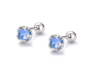 NJ - Platinum Sterling Glass Screw Back Earrings - Pink, Purple, Blue