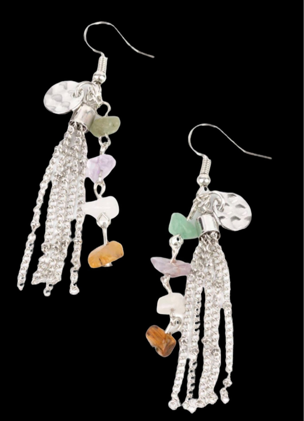 DD - Multi Color Rock & Silver Dangle Earrings