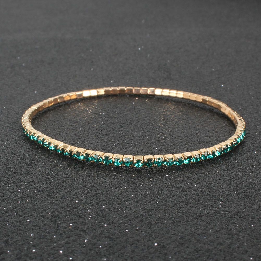 NJ - Rhinestone Elastic Stretch Bracelet - AB Multi, Green, Blue, Purple, Silver, Gold