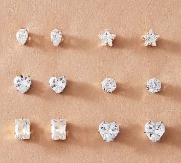 ER - 6 Pair of Rhinestone Stud Earrings