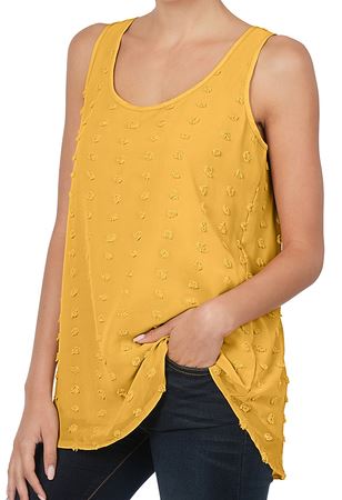 ZEN - Swiss Dot Round Neck & Hem Sleeveless Top – Yellow