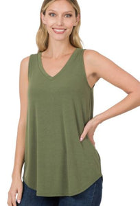 ZEN - V-Neck Sleeveless Top - (Grey, Yellow, Olive, Ash Mocha)