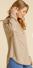 Load image into Gallery viewer, UMG - Button Front Long Sleeve Raw Hem Top - Taupe