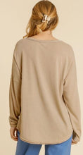 Load image into Gallery viewer, UMG - Button Front Long Sleeve Raw Hem Top - Taupe