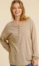 Load image into Gallery viewer, UMG - Button Front Long Sleeve Raw Hem Top - Taupe