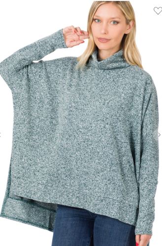ZEN - Melange Cowl Neck Sweater - Teal