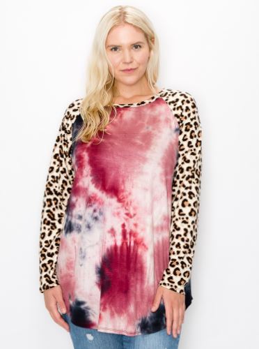 CL - PLUS Tie Dye & Leopard Sleeve Top