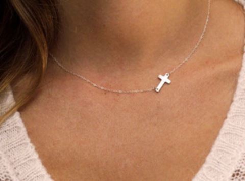 SUP - Tiny Cross Charm Choker - White Gold