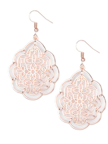 DD - Rose Gold Scalloped Filigree Earrings