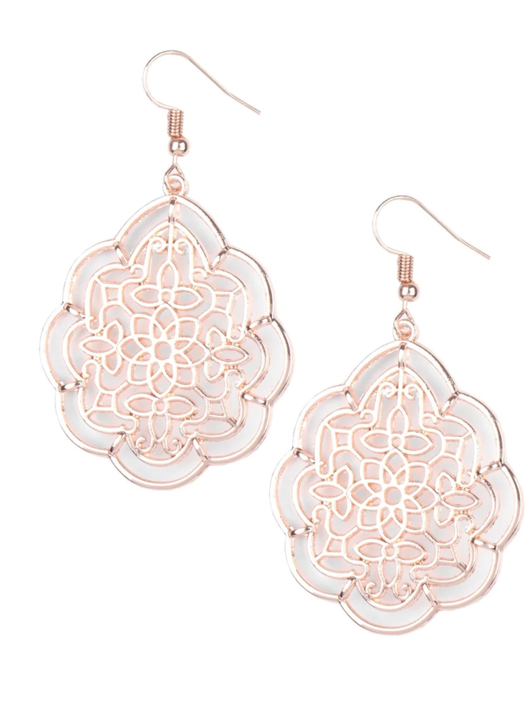 DD - Rose Gold Scalloped Filigree Earrings