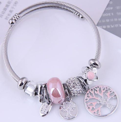 NJ - Tree of Life Charm Wrap Bracelet - (Pink, Dark Blue, Lite Blue)