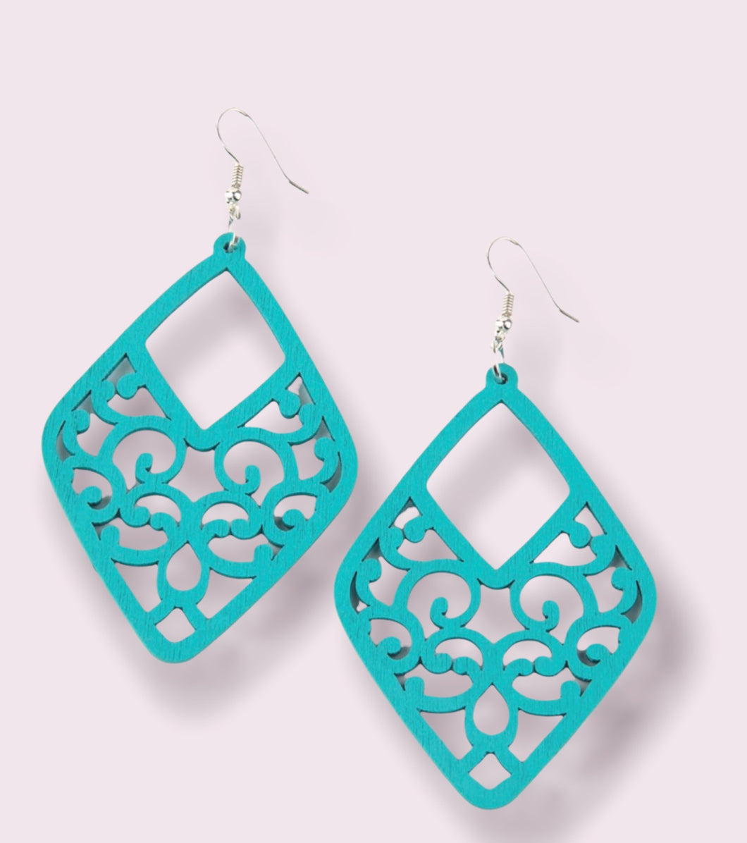 DD - Blue Wood Vine-Like Filigree Earrings