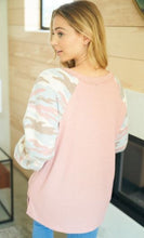 Load image into Gallery viewer, WB - Waffle Knit Camo Sleeve V-Neck