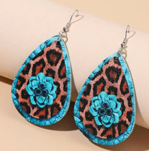 Load image into Gallery viewer, ER - Waterdrop Floral, Leopard, Turquoise Earrings