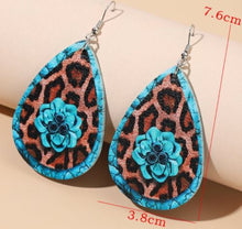 Load image into Gallery viewer, ER - Waterdrop Floral, Leopard, Turquoise Earrings