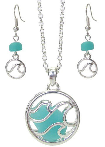 JM - Sea Glass Wave Pendant Set