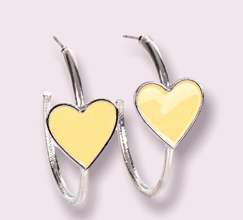 DD - Yellow Heart & Silver Hoop Earrings