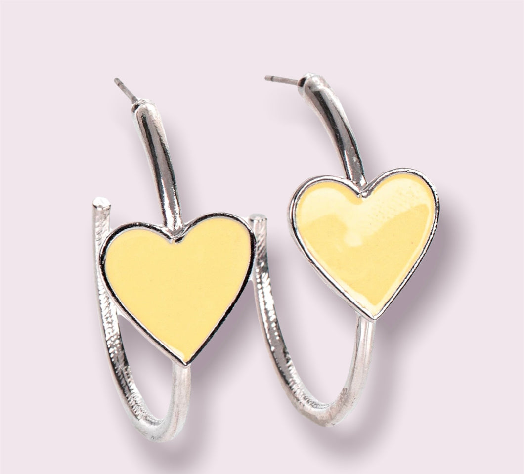 DD - Yellow Heart & Silver Hoop Earrings