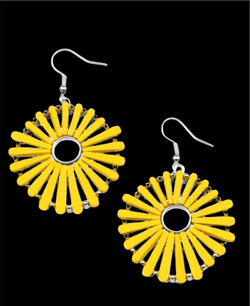 DD - Yellow Painted Petal-like Wooden Earrings