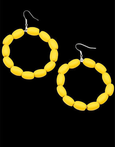 DD - Yellow Wood Bead Hoop Earrings